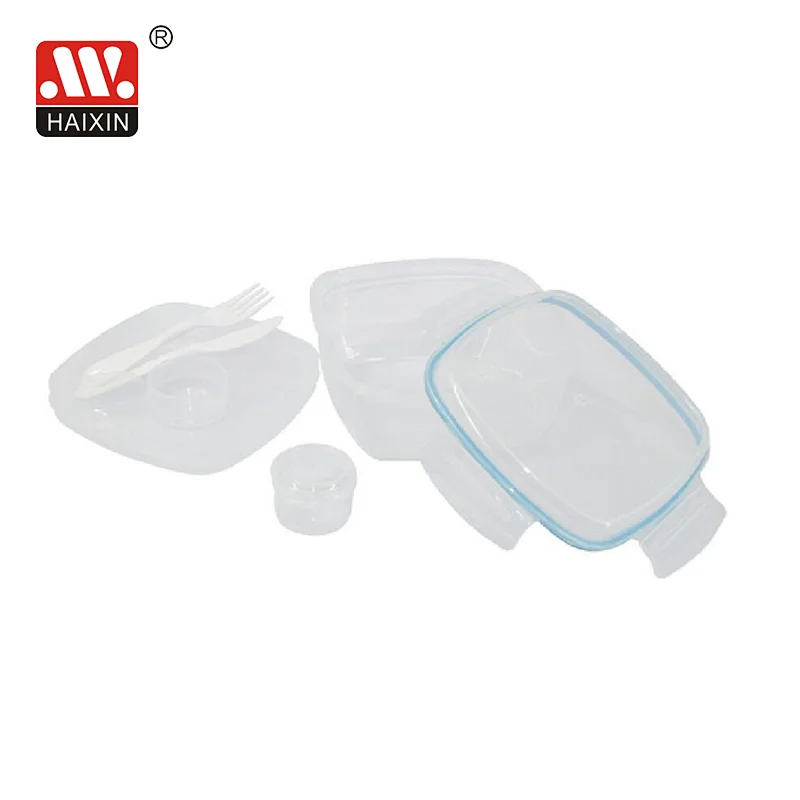 0.96L square snaplock airtight food container with fork knife
