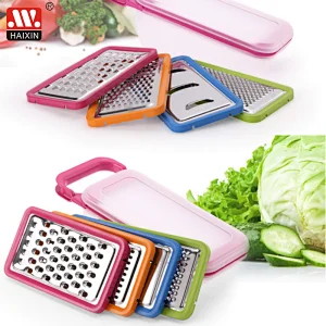 Kitchen stainless steel grater set with container base and adjustable four blades