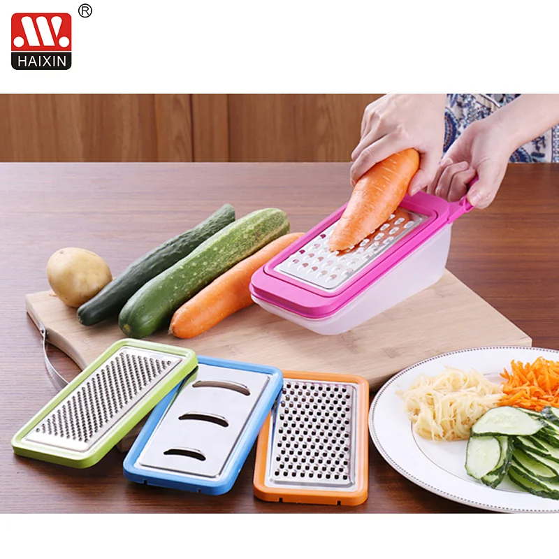 Kitchen stainless steel grater set with container base and adjustable four blades