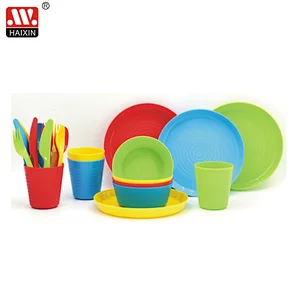 24Pcs Plastic Kids Dinnerware Set (Plates, Bowls, Cups, Spoons, Flatware and Dishes)