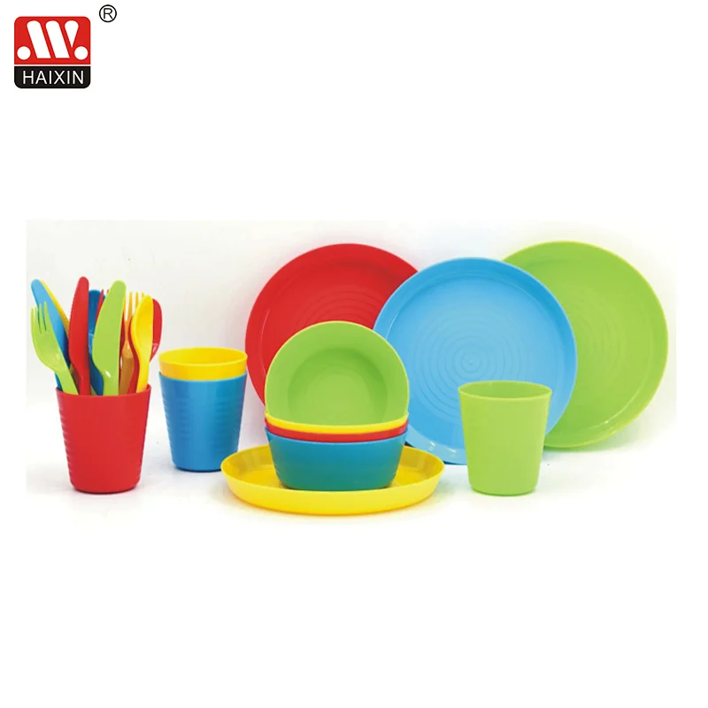 24Pcs Plastic Kids Dinnerware Set (Plates, Bowls, Cups, Spoons, Flatware and Dishes)