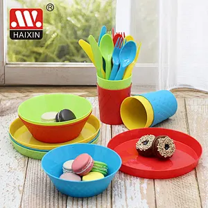 24Pcs Children Plastic Dinnerware Set (Plates, Bowls, Cups, Spoons, Forks and Knives)
