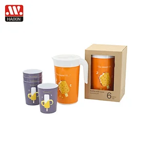 Plastic Covered Pitcher 1.8L with Handle and 4 Cups 0.5L Set Eco Box Packing