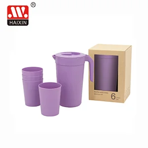 Plastic Covered Pitcher 1.8L with Handle and 4 Cups 0.38L Set Eco Box Packing
