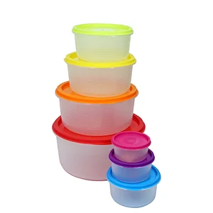Set of 7 Round Plastic Food Containers with Colorful Lids