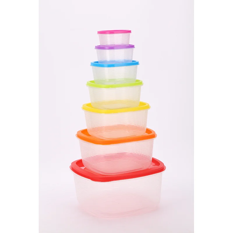 7pcs Plastic Food Container Set Fruit Vegetable Rainbow Storage Containers Food box