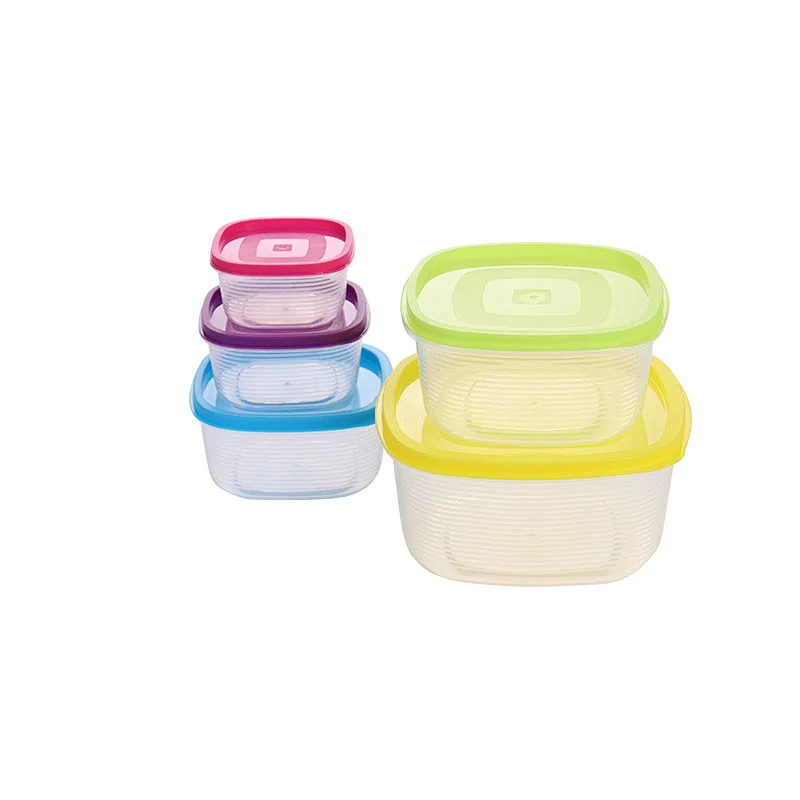 Set of 5 Square Airtight Plastic Bento Box for Food Storage