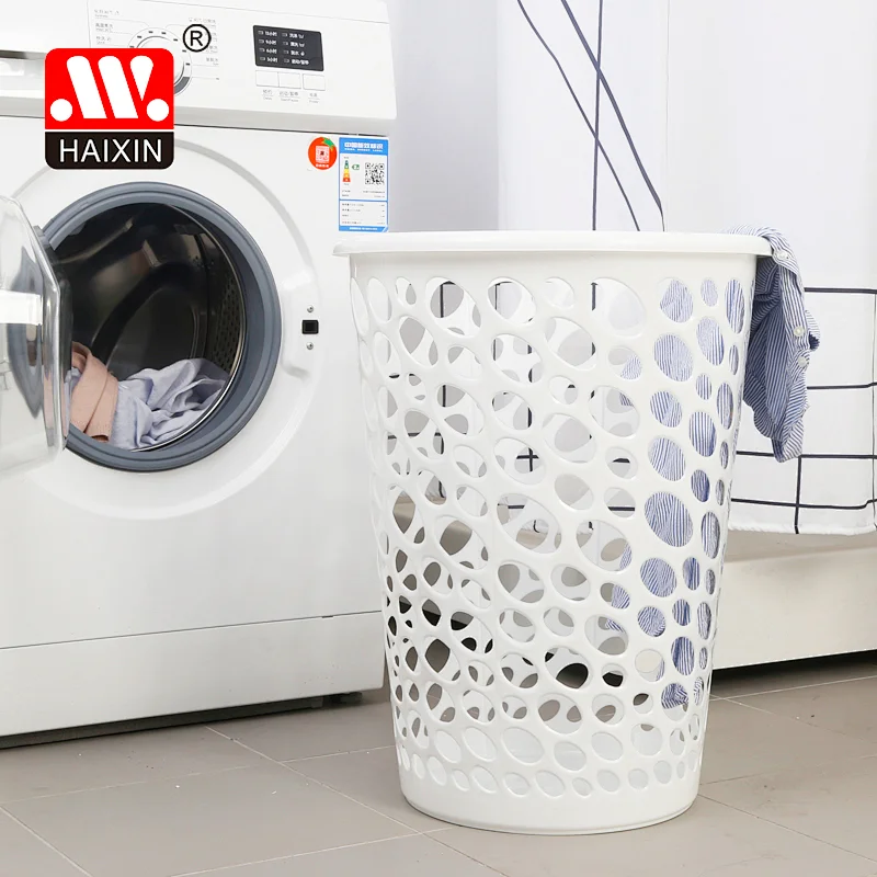Plastic Large Laundry Basket Without Lid Oval Shape Dirty Clothes Storage Basket 51L