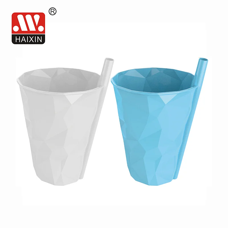 plastic glass with straw kitchenware ice design PP material