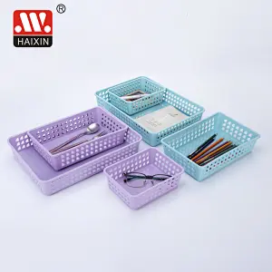 Plastic Hollow Storage Basket Desktop Utility Basket Container Tray File Storage Box