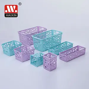 Rectangle Desktop Organizer Plastic Basket With Round Holes Utility Basket 3.4L
