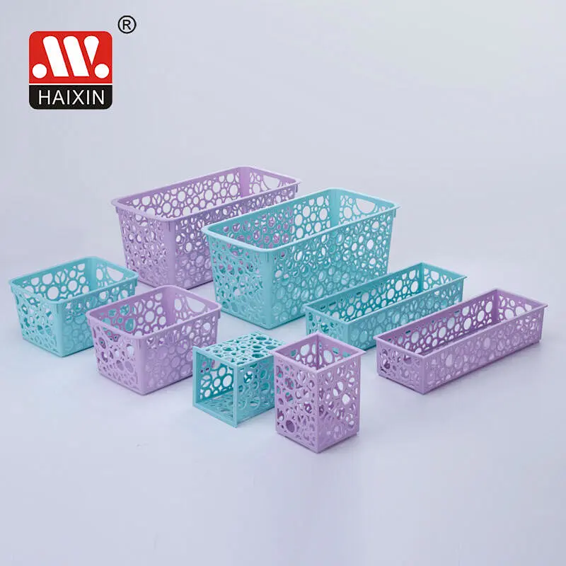 Rectangle Desktop Organizer Plastic Basket With Round Holes Utility Basket 3.4L