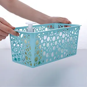 Rectangle Desktop Organizer Plastic Basket With Round Holes Utility Basket 3.4L