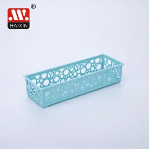 Plastic Basket With Round Holes Rectangle Desktop Organizer Multipurpose Basket 0.73L