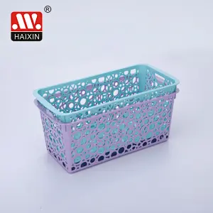 Rectangle Desktop Organizer Plastic Basket With Round Holes Utility Basket 3.4L