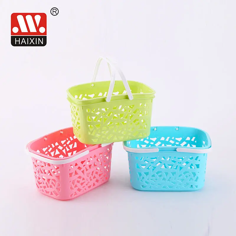 Plastic Bright Rectangle Baskets With Double Handles Small Hollow Handy Organizer 1L