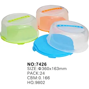 Plastic round cake box with handle and snap locks