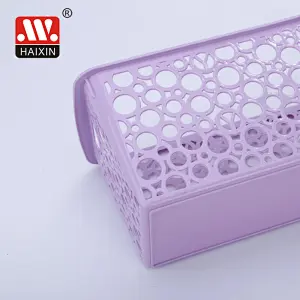 Rectangle Desktop Organizer Plastic Basket With Round Holes Utility Basket 3.4L