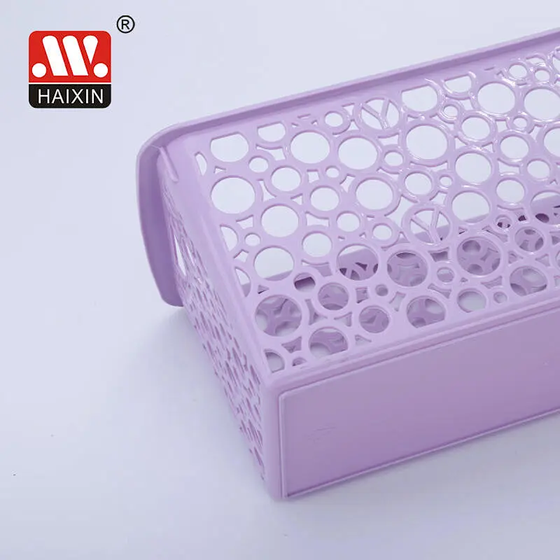 Rectangle Desktop Organizer Plastic Basket With Round Holes Utility Basket 3.4L