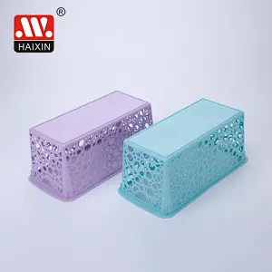 Rectangle Desktop Organizer Plastic Basket With Round Holes Utility Basket 3.4L