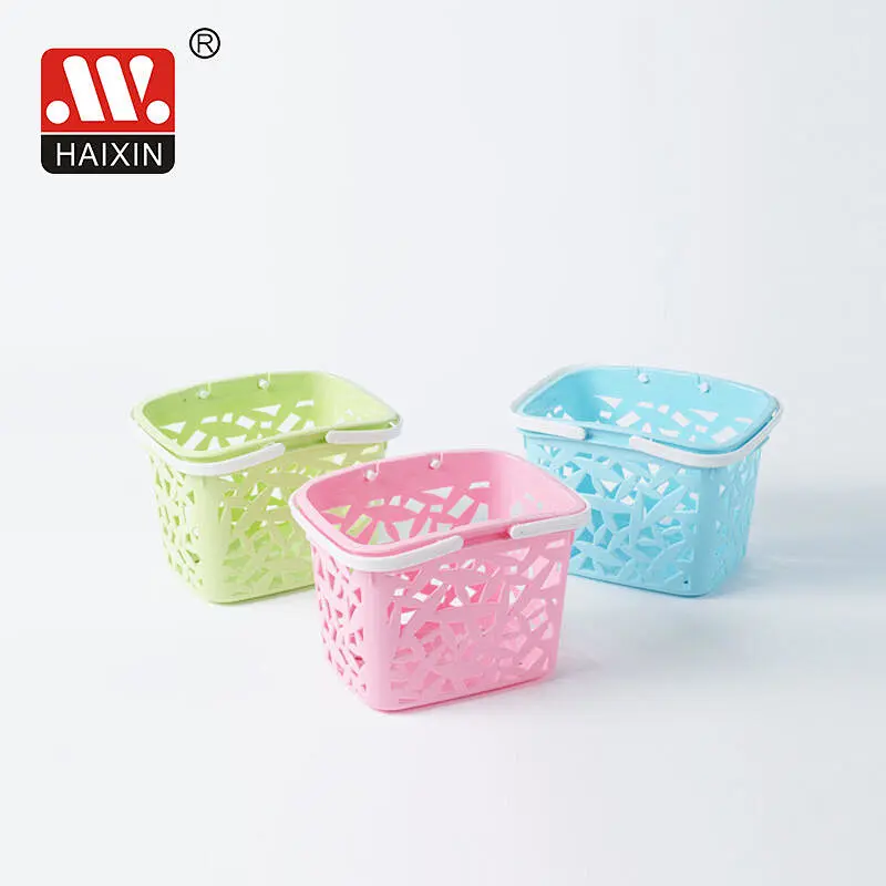 Plastic Bright Rectangle Baskets With Double Handles Small Hollow Handy Organizer 1L