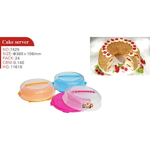 Plastic round cake box with handle and snap locks