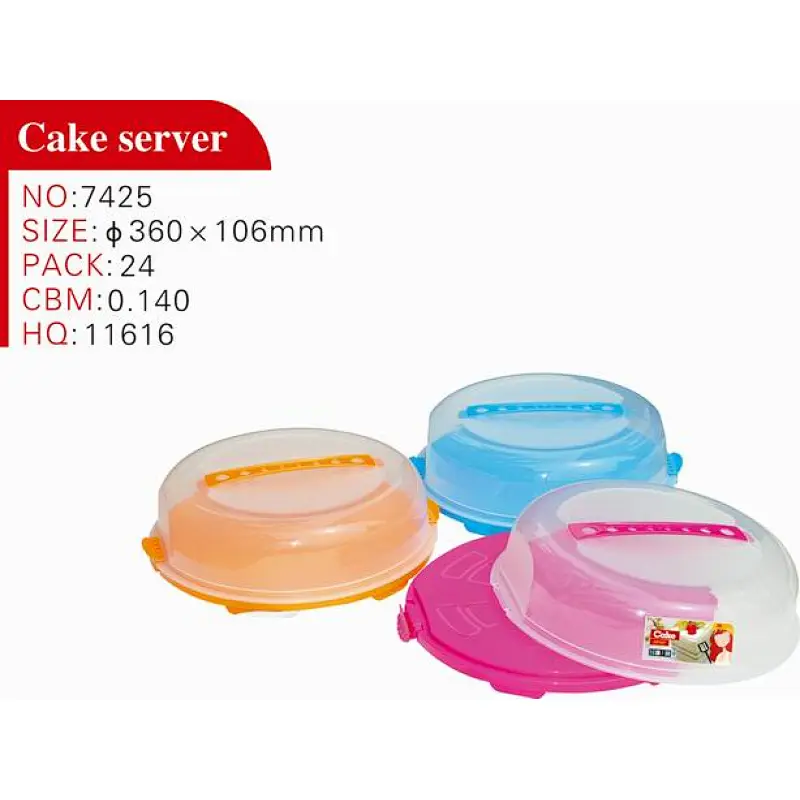 Plastic round cake box with handle and snap locks