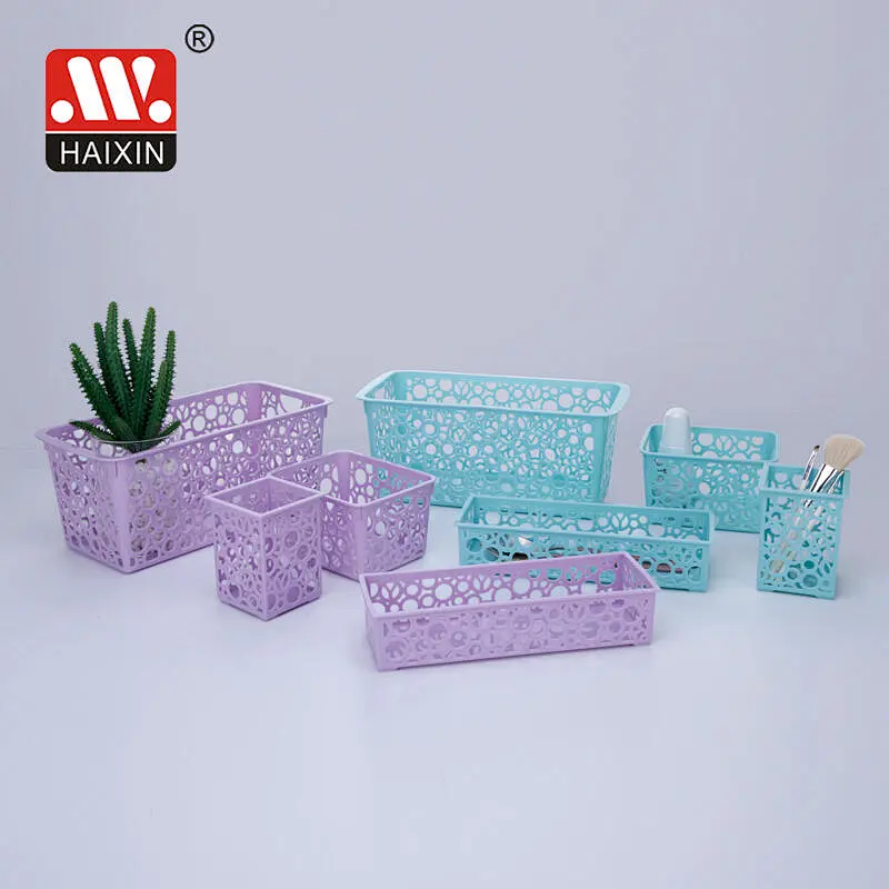 Plastic Basket With Round Holes Rectangle Desktop Organizer Multipurpose Basket 0.73L
