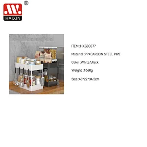 2 tier Kitchen Under Cabinet Countertop Organizers Storage Rack Basket with 10 Hooks and 4 Hanging Cup for Bathroom, Kitchen, Pantry