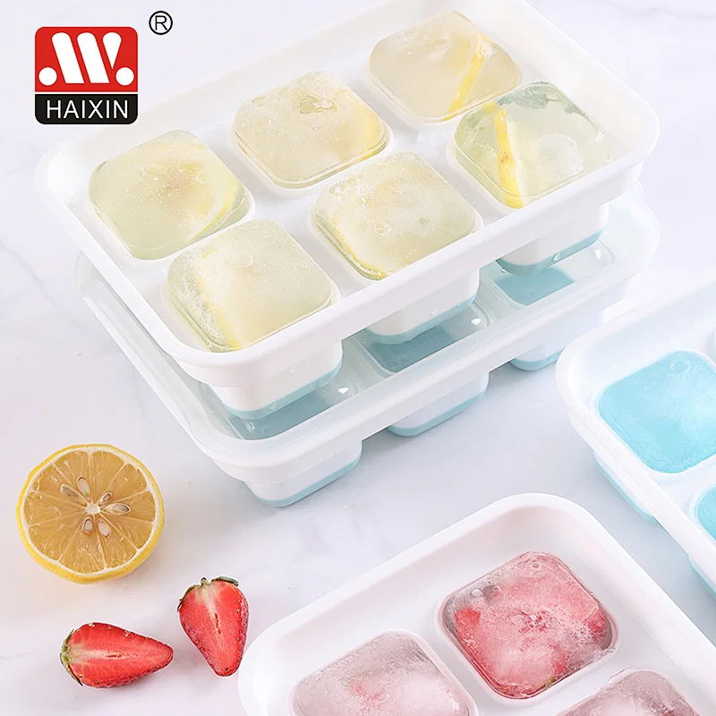 Flexible Silicone Ice Cube Tray Easy Release Ice Trays With Lid Make 6 Ice Cube Mold