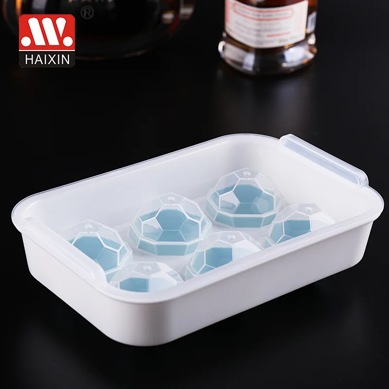 Flexible Silicone Ice Cube Tray Easy Release Ice Trays With Lid Make 6 Ice Cube Mold