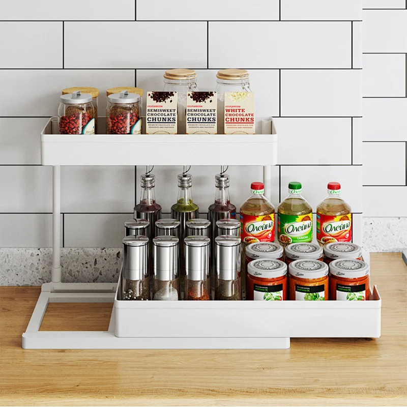 Under Sink Sliding Shelf Organizer Rack, Multi-Use Under Kitchen Sink Organizers and Storage
