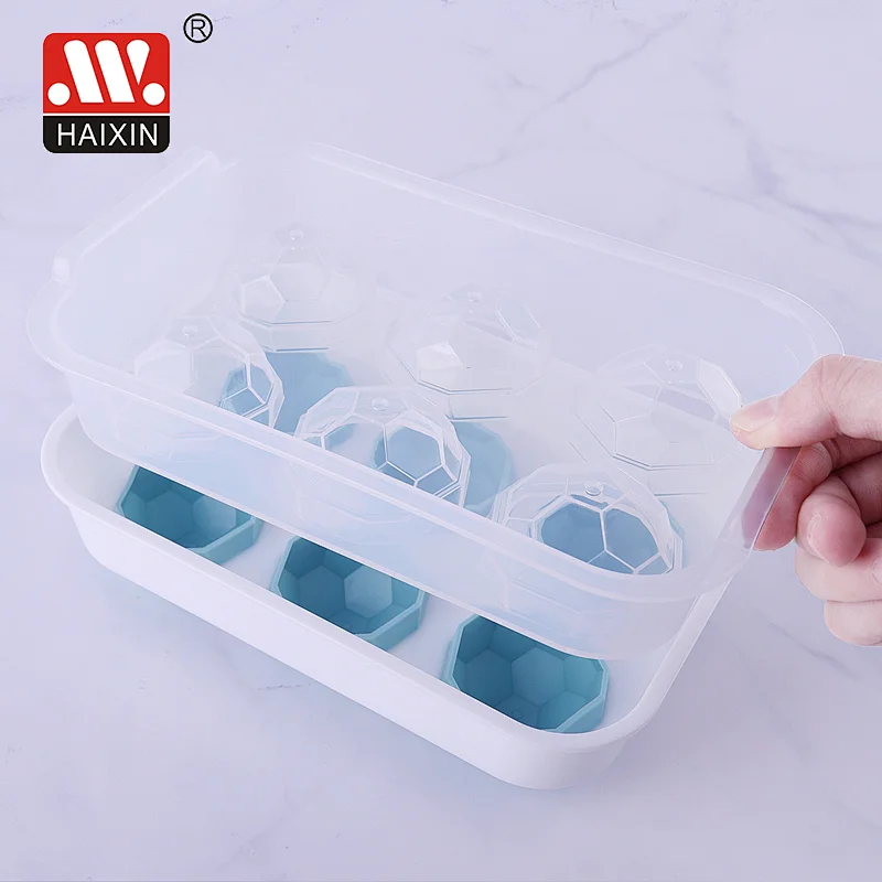 Flexible Silicone Ice Cube Tray Easy Release Ice Trays With Lid Make 6 Ice Cube Mold