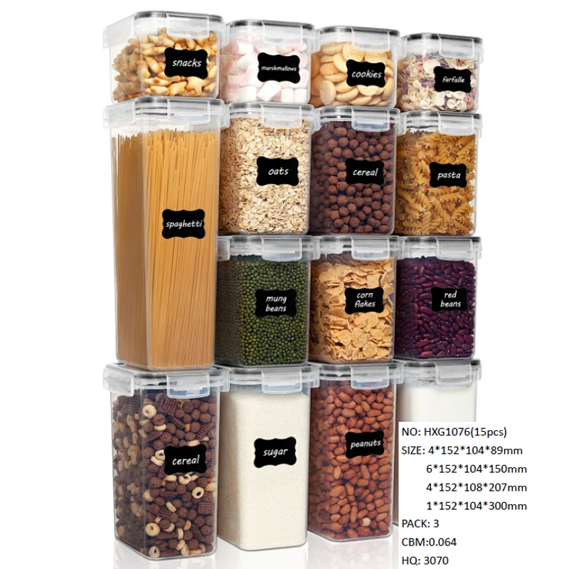 Plastic food storage container set airtight 15pcs