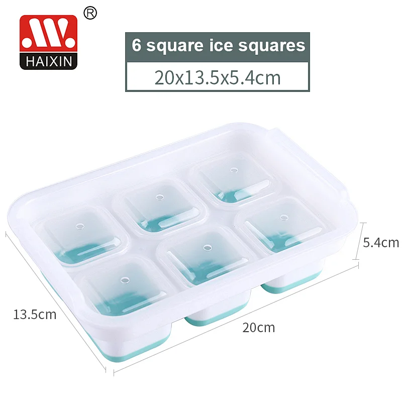 Flexible Silicone Ice Cube Tray Easy Release Ice Trays With Lid Make 6 Ice Cube Mold