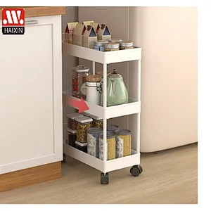 Plastic Rolling Utility Cart with Handle, Multi-Functional Storage Trolley for Office, Living Room, Kitchen, Movable Storage Organizer with Wheels