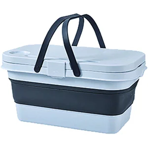 Foldable Picnic Basket with Lid,Tray Table, Collapsible Camping Basket Tub with Handle, Portable Basin Bucket for Camping BBQ