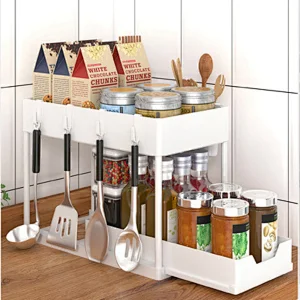 2 Tier Multi-purpose Kitchen Under the Sink Organizer Under Bathroom Sink Shelf Storage Rack for Countertop Laundry