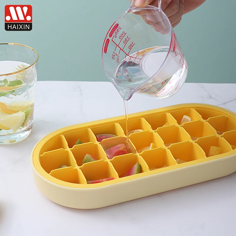 Flexible Silicone Ice Cube Tray Easy Release Ice Trays With Lid Make 21 Ice Cube Mold