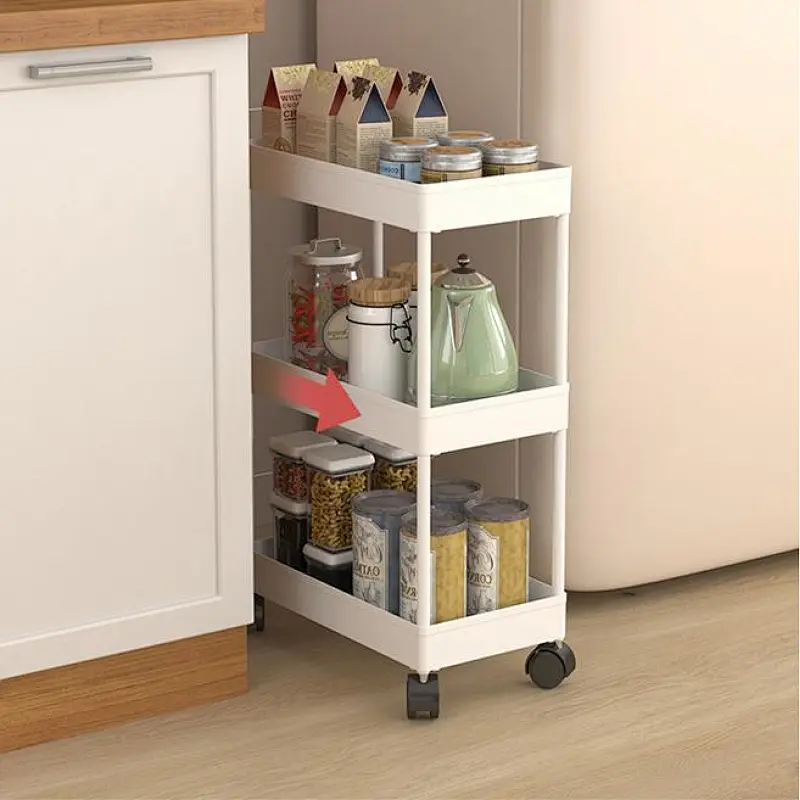 4-Tier Plastic Rolling Utility Cart with Handle, Multi-Functional Storage Trolley for Office, Living Room, Kitchen, Movable Storage Organizer with Wheels