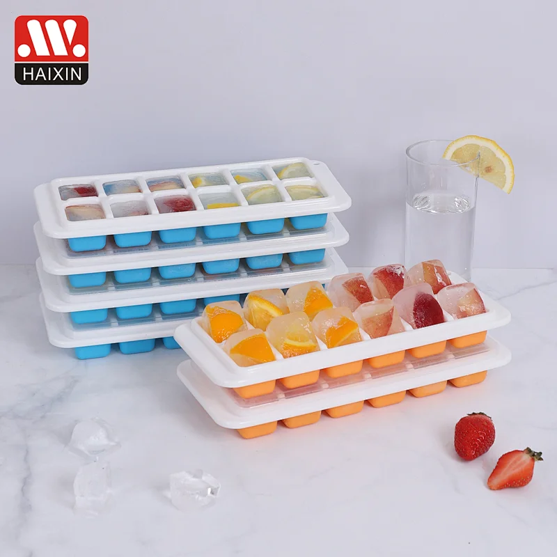 Flexible Silicone Ice Cube Tray Easy Release Ice Trays With Lid Make 12 Ice Cube Mold