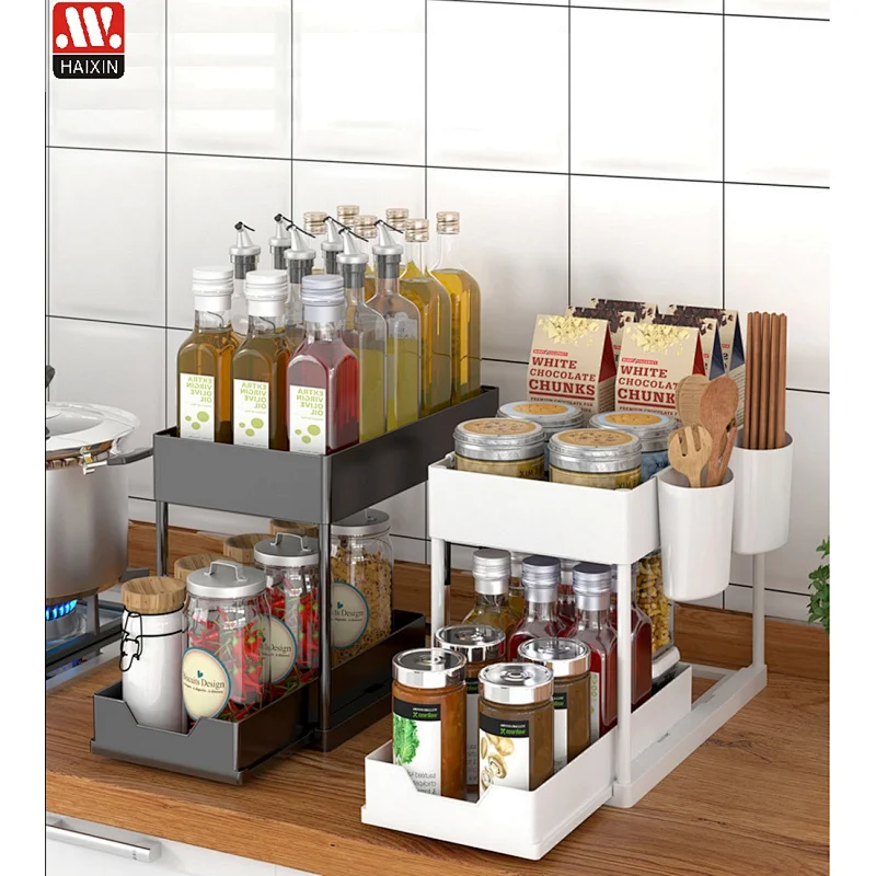 2 Tier Multi-purpose Kitchen Under the Sink Organizer Under Bathroom Sink Shelf Storage Rack for Countertop Laundry