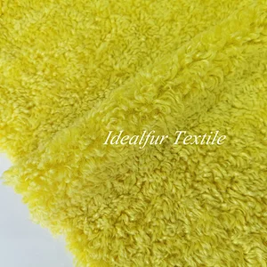 Warp Knitted Yellow Sherpa Faux Fur Lamb Fur for Garment