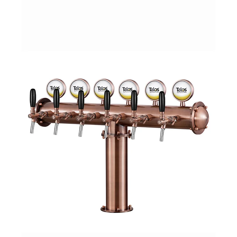 TALOS T Tower Stainless Steel 6 Tap Tower 102mm Beer Dispensing Equipment Draft Beer Tower (Red Bronze, LED)