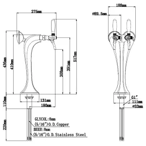 TALOS Cobra Tap Tower PVD 2-way Dispensing Tower Draft Beer Tower