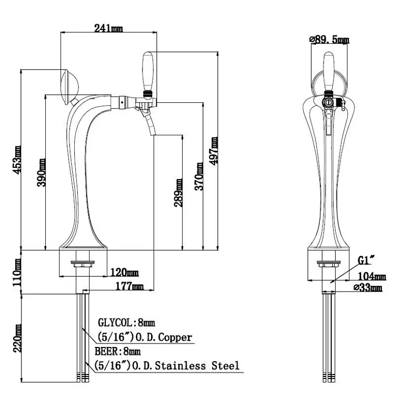 TALOS Cobra Tap Tower PVD 1-way Dispensing Tower Draft Beer Tower