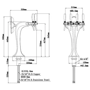 TALOS Cobra Tap Tower Chrome 4-way Dispensing Tower Draft Beer Tower