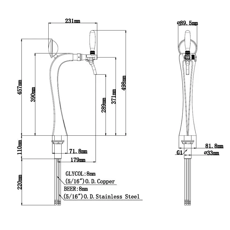 TALOS Brage Tap Tower Chrome 1-way Dispensing Tower Draft Beer Tower
