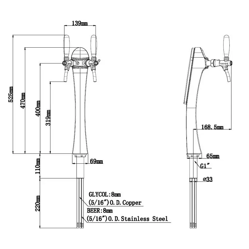 TALOS Venus Tap Tower PVD 2-way Dispensing Tower Draft Beer Tower