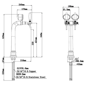TALOS Elbow Tap Tower PVD 2-way Dispensing Tower Draft Beer Tower